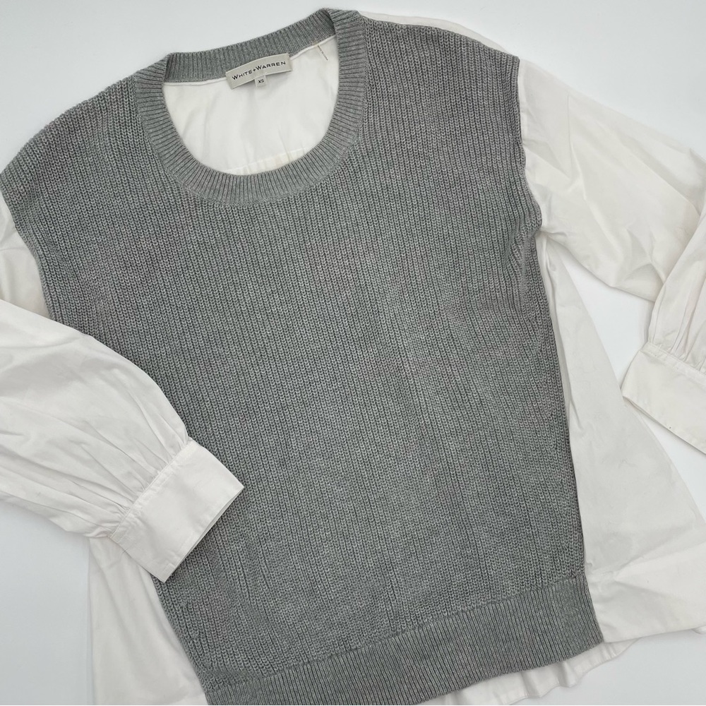 White + Warren Knit and White Dress Shirt combo